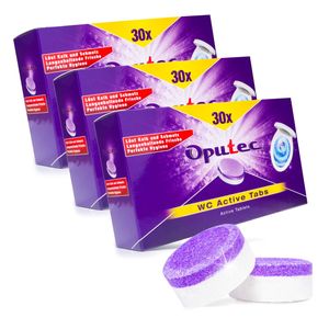 90x Oputec WC/Toiletten Active Tabs - Hygienische Reinigung von WCs/Toiletten, Urinalen und Flachspülern | 3 x 30 Stück Power WC frisch Tabs gegen WC Stein | Urinstein-Entferner extra stark