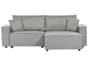 BELIANI Ecksofa Grau Stoffbezug L-förmig 3-Sitzer Schlafsofa Linksseitig mit Stauraum Chaiselongue Modern Wohnzimmer Ausstattung Wohnecke Sitzecke