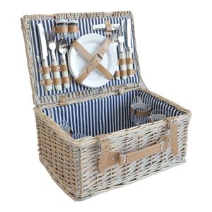 Picknickkorb ‘Lumparland’ Komplettset für 4 Personen Weide 42 x 28 x 20 cm Weiß / Blau