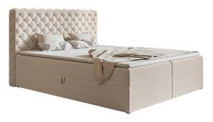Boxspringbett 160x200 cm Doro - Doppelbett mit Matratze & Topper - Chesterfield Design, Glamour, Zwei Bettkästen - Samtstoff (Beige - Amor Velvet 4304)