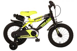 Detský bicykel Volare Sportivo - chlapci - 14 palcov - neónovo žltá/čierna - odnímateľné tréningové kolieska a košík na fľašu