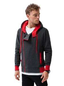 Ombre Clothing Pánská mikina na zip s kapucí Chandler tmavě šedo-červená XXL