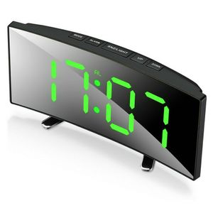 Digitaler Wecker Uhr mit LED Gebogener Spiegel Großer , USB Stiller Wecker Mit Temperatur- Und Schlummermodus, Harz, Grün