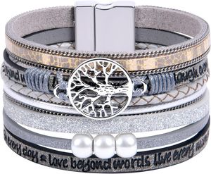 Alster Herz Wickelarmband Lebensbaum Armband für Damen, Wickelarmband mit Perlen, Ideal als Geschenk für Frauen, J0333 Grau