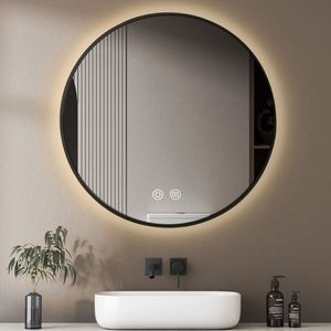 MCURO Badspiegel mit Beleuchtung, Rund 50cm, Lichtspiegel 3 Lichtfarbe einstellbar, IP44, Beschlagfrei, Runder Wandspiegel mit Touch für Badezimmer
