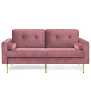 VASAGLE 3-Sitzer Sofa, 190 x 82 x 84 cm, Couch für Wohnzimmer, Bezug aus Samt, kleinen Raum, Holzgestell, Metallbeine, einfacher Aufbau, rosa LCS001P01