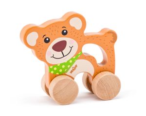 Woody Holz Schiebetier Bär/ Pull Along Bear, mit Griff und Rädern