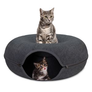 Katzenbett Katzenhöhle Filz - Katzentunnel als Katzen Bett Cat Bed Höhle, Bettchen oder Tunnel als Schlafplatz oder Cat House Kuschelhöhle Spieltunnel Katzendonut dunkelgrau