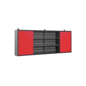 Nástěnná skříň Skříň na nářadí Dílenská skříň Kovová skříň s děrovanou stěnou Kov, 160 cm x 60 cm x 20 cm, Barva: Antracitově-červená