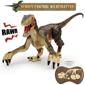 Ferngesteuerter Dinosaurier Spielzeug , Elektronisch Gehender Velociraptor mit LED-Beleuchtung&Realistische Simulation Geräusche,2,4 GHz Velociraptor Spielzeug,Beste RC Dinosaurier Geschenke für Kinder