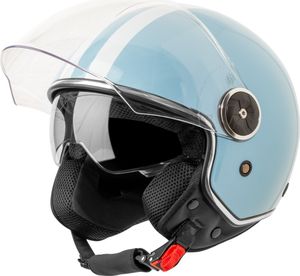 VINZ Arenas Jethelm mit Doppelvisier | Roller Helm mit Streifen & mit Sonnenblende | In Gr. XS-XXL | ECE 22.06  | Motorradhelm mit Visier | Viele Farben Erhältlich - Hellblau | L (59 - 60 cm)