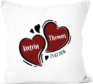Kissen-Bezug Personalisiertes Herz-Motiv für Paare Kissen-Hülle mit Namen Datum Baumwolle personalisierte Geschenke Dekokissen SpecialMe® weiß unisize