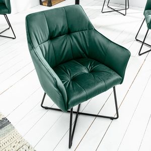 Exklusiver Design Stuhl LOFT Samt grün mit Armlehne Metallgestell schwarz matt