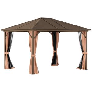 Outsunny Gartenpavillon Pavillon 300L x 365B x 262H cm Gartenzelt Festzelt Partyzelt mit 4 x Doppel-Seitenteile wetterfest Aluminium Polyester Bronze