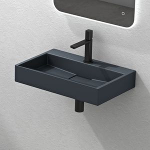 Mai & Mai Waschbecken Aufsatzwaschbecken matt Anthrazit Hänge-Waschtisch Rechteckig 1 Armaturenloch Breite: 60cm inkl. Ablaufgarnitur Col19
