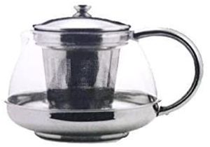 Edelstahl Teekanne Glas Teekocher Tee Bereiter Glaskanne Teesieb & Deckel  0,750 L