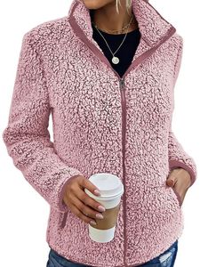 Kapuzenpullover Damen Solid Color Fleece Jacke Arbeiten Mit Taschen Mantel Mantel Mit Reißverschluss Up Deckmanteln ,Farbe: Rosa ,Größe:S