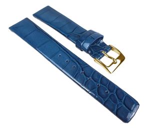 Ersatzband Uhrenarmband Leder Band Blau, glänzend mit Kroko Prägung 25262G, Stegbreite:22mm