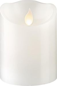 LED Stumpenkerze TWINKLE - bewegte, warmweiße LED Flamme - H: 10cm, D: 7,5cm - Timer - weiß