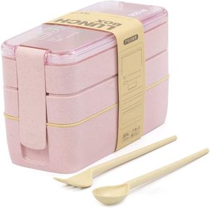Lunchbox Brotdose Bento Box Vesperdose für Kinder und Erwachsene Mit 3 Fächern Auslaufsicher Mikrowelle Gefertigt aus Weizen Biologisch Abbaubar Plastikfrei BPA Frei