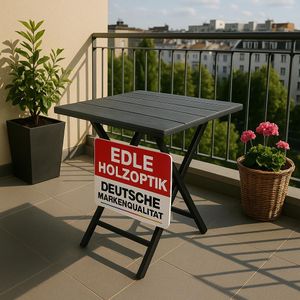 ONBEST Balkontisch klappbar | Schwarz | 56,5 x 62 cm | Holzoptik | Kunststoff | mit Stahlgestell
