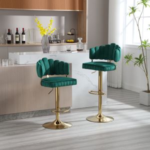 Fortuna Lai barová židle sametová látka (2.st), výškově nastavitelná otočná barová židle, pro restaurace, bary, zelená