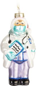 BRUBAKER Dr. Weihnachtsmann Weihnachtskugel aus Glas - Arzt Doktor mit Mundschutz und Weihnachtsmütze - Christbaumschmuck Handbemalt - Baumkugel