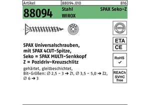 Spax-S Senkkopf Bremsrippen Kreuzschlitz Z1 Vollgewinde Wirox 200St, 1081010300163