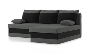 Ecksofa DELI 200 cm x 140 cm RECHTS mit Schlaffunktion - L-förmig - Bettkästen - Farben zur Auswahl STOFF HAITI 14 + HAITI 17 Grau&Schwarz