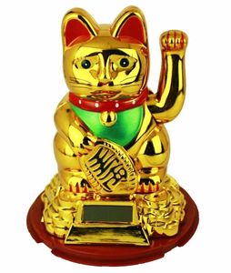 HAAC Solar Winkekatze Katze Glückskatze Glücksbringer 16 cm Farbe gold / rot