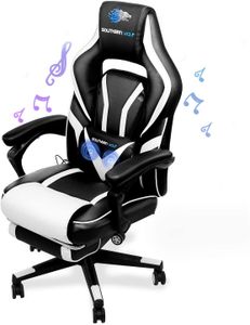 SW1 Video Gaming Stuhl mit Massagefunktion - Bluetooth Office Drehstuhl mit Racing Style - Ergonomischer Home Office Stuhl mit Armlehne Fußstützen Kopfstütze und Lordosenstütze