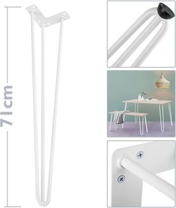 4er Set Hairpin Legs Tischbeine Haarnadel-Tischbeine mit Dreifachstab 71cm Tischzubehör DIY Weiß