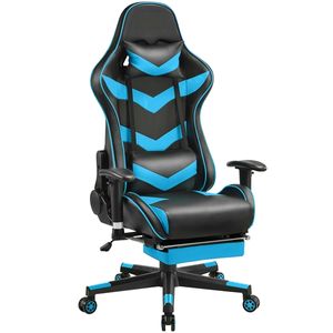 Yaheetech Gaming Stuhl Racing Stuhl Ergonomischer Drehstuhl Höhenverstellbarer Schreibtischstuhl PC Stuhl mit Fußstütze Hohe Rückenlehne mit einstellbaren Armlehnen Neonblau