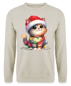 Süße Katze Lichterkette - Weihnachten Nikolaus Weihnachtsgeschenk Unisex Pullover, Naturstein, M