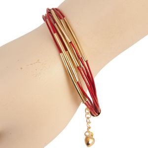 Clayre & Eef Armband Wickelarmband Kunstleder rot gold Ø7cm