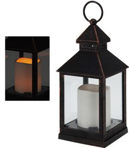 Kovový lampáš s LED sviečkou - 23 cm - stolový dekor na okno s časovačom na batérie