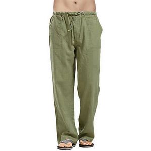 Männer Baumwolle Leinen Hosen Yoga Kordelzug Baggy Elastische Taille Lose Hosen Hosen,Farbe: Grün,Größe:S