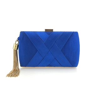 Blau Royal Damen Clutch Abendtasche Elegant Handtasche Kettentasche mit Quasten Anhänger für Hochzeit