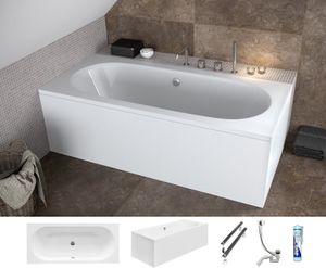 ECOLAM Badewanne Wanne für Zwei Acryl Vi-Besco Rechteck 180x80 Schürze Füße Silikon Ablaufgarnitur GRATIS