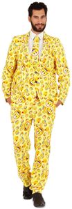 Anzug 3-tlg. gelb Hose Sakko Krawatte Smiley Emoji Karneval Fasching Kostüm S