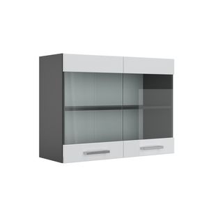 Livinity® Küchenschrank Glas R-Line, 80 cm, Weiß Hochglanz/Anthrazit