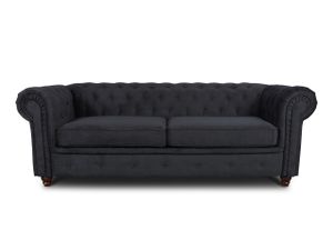 Sofa Chesterfield Asti 3-Sitzer, Couchgarnitur 3-er, Sofagarnitur, Couch mit Holzfüße, Polstersofa - Glamour Design (Schwarz (Capri 19))