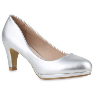Mytrendshoe Damen Klassische Pumps Stilettos Elegante Schuhe 817995, Farbe: Silber, Größe: 40