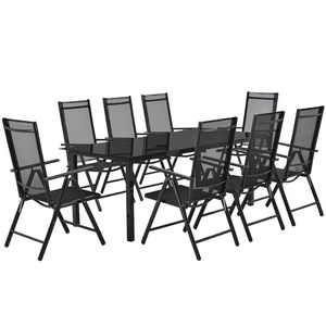 Juskys Aluminium Gartengarnitur Milano Gartenmöbel Set mit Tisch und 8 Stühlen Dunkel-Grau mit schwarzer Kunstfaser Alu Sitzgruppe Balkonmöbel