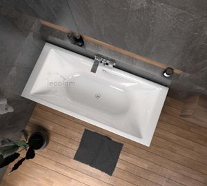 ECOLAM große Badewanne Doppelbadewanne Wanne Acrylwanne TAMI Rechteck Acryl weiß 200x90 cm + Styroporverkleidung befliesbar Ablaufgarnitur Füße Silikon