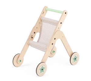 MamaToyz Holz Puppenwagen & Lauflernwagen Trio Stroller | Natur | 53x32x55 cm