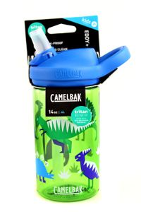CAMELBAK Kinder Trinkflasche Eddy Kids, Motiv Dinos, 400ml,  Tritan aus 50% recyceltem Kunststoff, BPA-frei, mit Strohhalm, auslaufsicher