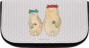 Mr. & Mrs. Panda Kosmetiktasche Bären mit Blumenkranz - Grau Pastell - Geschenk, Schmink Täschchen, Vatertag, Beauty Bag, Kosmetiktasche Damen, Make Up Tasche, Opa