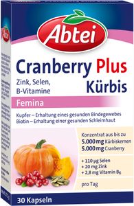 Abtei | Cranberry Plus Kürbis Zink, Selen, B-Vitamine | 30 Kapseln