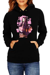 Demon Nezuko Sunshine Damska bluza z kapturem Sweatshirt Demon Slayer Kimetsu no Yaiba Anime Manga Comics Japan Animation, Lady  S / Czarny